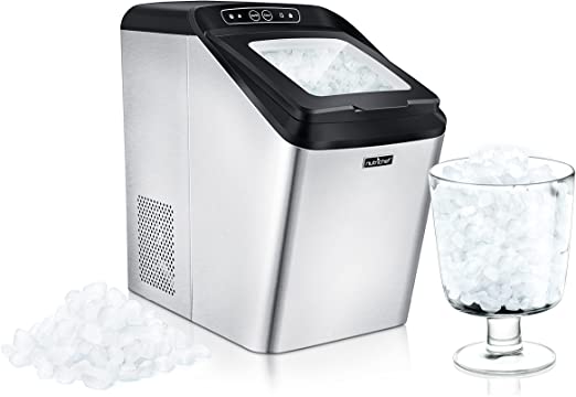 Countertop Nugget Ice Maker Machine - Electric Nugget Ice Maker Countertop with Ice Scoop and Basket, Includes Rear-Mounted Hose Drainage, Compact, Convenient, and Incredibly Fast - NCICNUG