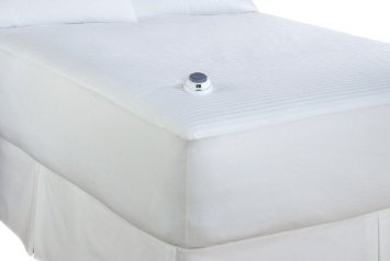 Soft Heat Dobby Stripe 233 Thread-Count Low-Voltage Electric Heated California King Mattress Pad White