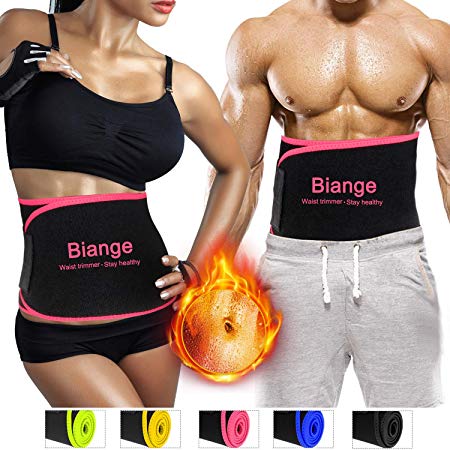 Biange Waist Trimmer for Women & Men Sweat Waist Trainer Slimming Belt, Stomach Wraps for Weight Loss, Neoprene Ab Belt Low Back and Lumbar Support