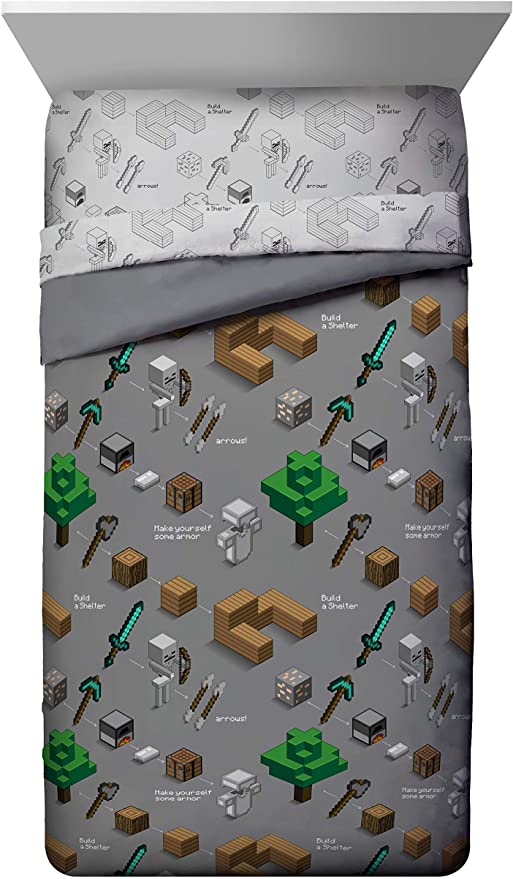 Jay Franco Minecraft Survive Twin Comforter - Super Soft Kids Bedding - Fade Resistant Polyester Microfiber Fill (Official Minecraft Product)