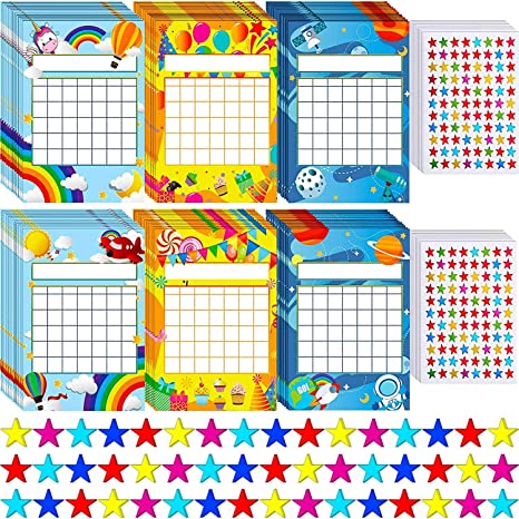 Sticker Chart Incentive Chart for Classroom Sticker Chart for Kids Behavior and 1760 Colorful Star Stickers for Classroom Teaching or Family Using (74 Pieces)