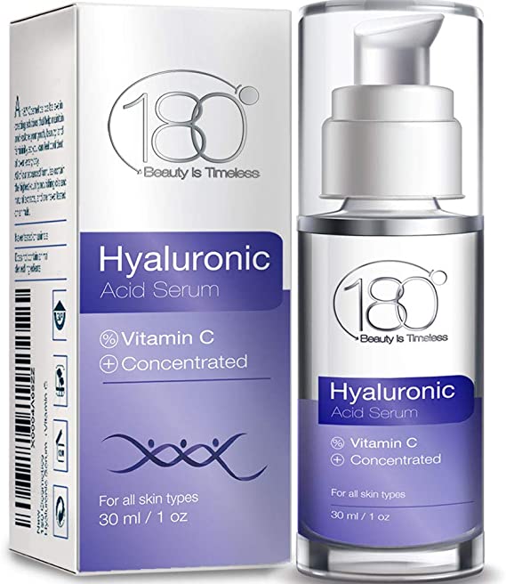 Hyaluronic Acid & Vitamin C Facial Serum By 180 Cosmetics - Concentrated &Pure Hyaluronic Acidfor Immediate Results - Most Effectiveanti Aging Serum- For Wrinkles & Fine Lines - Clinical Strength