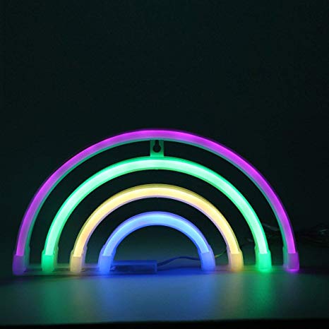 AIZESI Rainbow Neon Light Signs,Rainbow Decor Light,Rainbow Night LED Rainbow Neon LED Lights Sign Wall Decoration for Girls Bedroom,Living Room,Christmas,Party as Kids Gift(4 Color Rainbow)