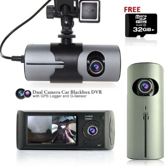 Indigi® 2.7" LCD HD Dual Camera Car DVR Black Box w/ GPS Tracker   Gravity Sensor   32GB