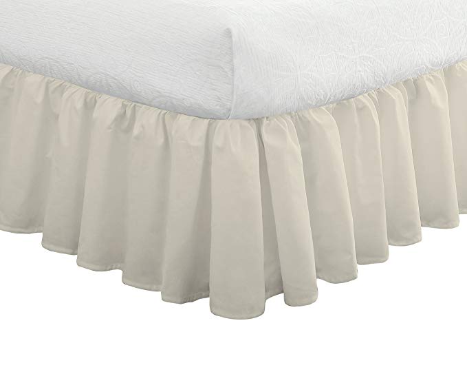 Fresh Ideas Bedding Ruffled Bedskirt, Classic 14” drop length, Gathered Styling, Queen, Ivory