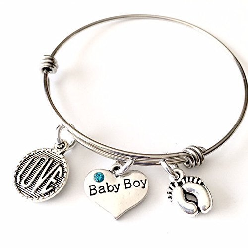 Mom to Be, Baby Boy Pregnancy Announcement Love Bangle Bracelet, Baby Shower Gift