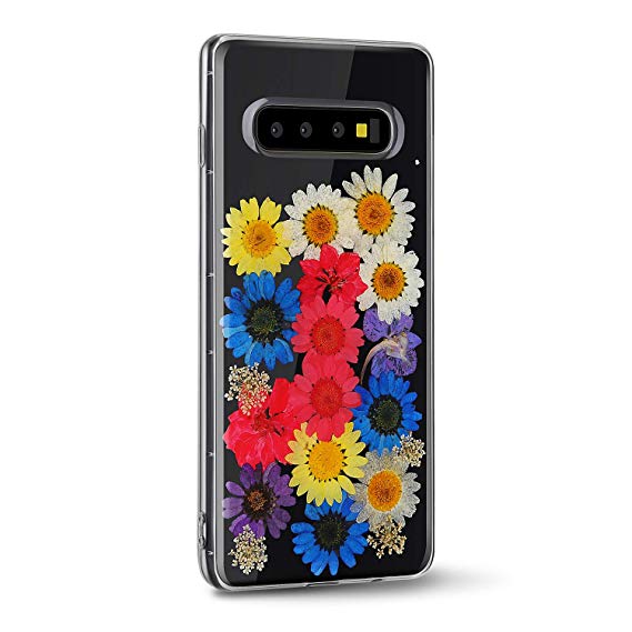 Crosspace Galaxy S10e Clear Case with Real Flower Handmade Custom Floral Pressed Soft TPU Clear Cover Personalized Embedded Dried Flower Protective Shell for Samsung Galaxy S10e 5.8" [Colorful]