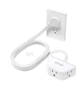 TROND Leftward Flat Extension Cord 6 Feet - Flat Plug Power Strip 3 Prong, 3 Outlets Plug Extension, Thin Power Cord Extension for Indoor Home Office School Travel Cruise Ship Essentials, White