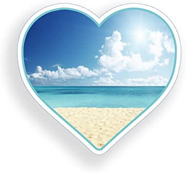 Beach Scene Heart Sticker Ocean Wave Love Cup Cooler Laptop Car Vehicle Vinyl Window Bumper Decal Graphic