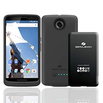 Nexus 6 Battery Case, ZeroLemon Nexus 6 3500mAh Slim Power Softshell Battery Case w/ 4 LED Power Indicator (Black 3500mAh)