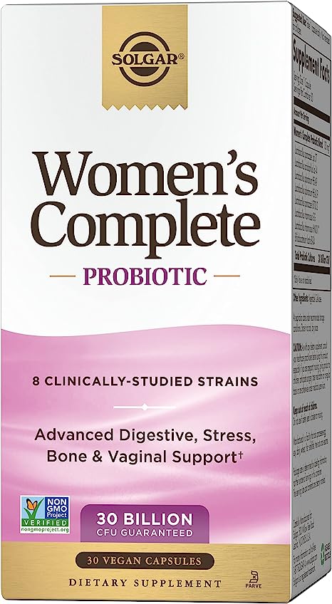 Solgar Women's Complete Probiotic, 30 Vegan Capsules - 30 Billion CFU - 8 Clinically-Studied Strains - Advanced Digestive, Stress, Bone & Vaginal Support - Non-GMO & Vegan, 30 Servings