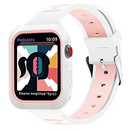 BRG Compatible with Apple Watch Band 38mm 40mm 42mm 44mm with Case, Silicone Sport Band with Shock-Proof Protective Case Replacement for iWatch Series 4/3/2/1