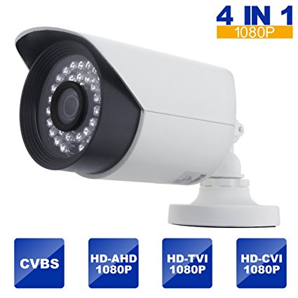 Outdoor Security Camera,2MP 4-in-1 TVI/AHD/CVI/CVBS 1080P Bullet Camera 3.6mm Lens