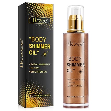 100ML Shimmer Body Oil, Golden Bronze - Body Glitter Oil, Bronzer Shimmer Body Oil, Highlighter Makeup Illuminator Face and Body, Body Shimmer Oil for Women and Men - 3.38 FL OZ