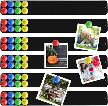 6 Pieces Frameless Magnetic Stainless Iron Board Strip Bulletin Bar Board Memo Strip Set with 48 Pieces Colorful Magnet for School Office (Black)