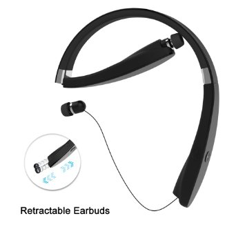 Bluetooth Heaphones, Bluetooth Earbuds Wireless Stereo Foldable & Retractable Neckband Bluetooth Headset with Microphone for most of Digital Equipment with Bluetooth (Black)