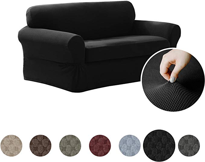 MAYTEX Pixel Ultra Soft Stretch Loveseat Couch Furniture Cover Slipcover, Black