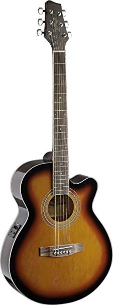 Stagg SA40MJCFI-BS Mini Jumbo Cutaway Acoustic-Electric Guitar with FISHMAN Preamp Electronics - Brown Sunburst