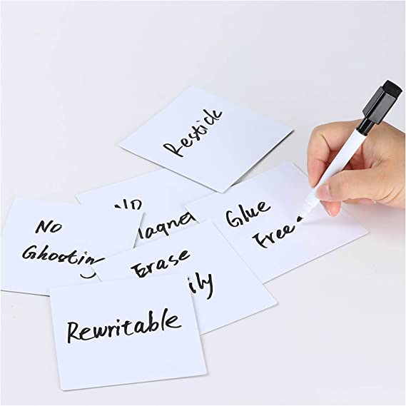 Dry Erase Sticky Notes Reusable - 4"×4"-6 Pack.White Sticky Notes Non-Magnetic Whiteboard Stickers for Wall，PC，Wood，Bricks