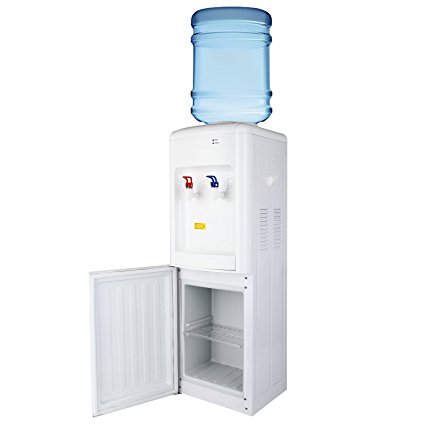 KUPPET 5 Gallon Water Cooler Dispenser Top Loading Freestanding Water Dispenser with Storage Cabinet, Two Temperature Settings-Hot, Cold, WHITE