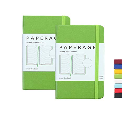 2-Pack Pocket Notebook Journal Notepad Small, College Ruled, 3.7" x 5.6", Hard Cover Mini Journal, 100 GSM Thick Paper, Inner Pocket (Green Lined)