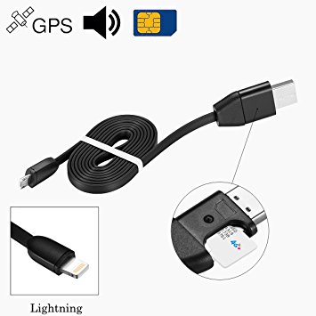 Jiusion GPS Spy Audio Sound Listening USB Cable Charger Surveillance Device Quad-band Real Time Tracker GSM GPRS System Bag Vehicle Tracking Alarm Device (Lightning for iPhone iPod iPad)