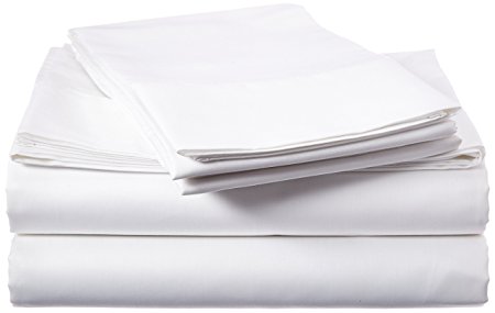 Tribeca Living 800 Thread Count Egyptian Cotton Sateen Deep Pocket Sheet Set, Queen, White