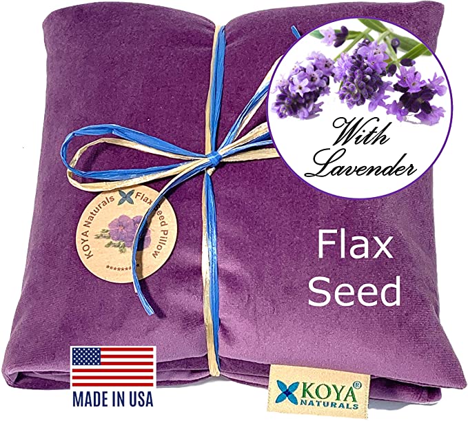 KOYA Naturals Soft Velvet Flax Seed Pit Pillow, with Lavender - Heating Pad Microwavable – Moist Heat Pack Pad - Neck, Muscle, Joint, Stomach Pain, Menstrual Cramps - Warm Compress Neck Wrap