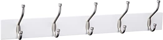 AmazonBasics Wall-Mounted Farmhouse Coat Rack, 5 Standard Hooks, White