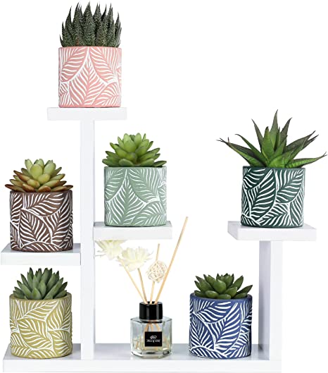 POTEY Small Plant Stand Indoor - Tiered Plant Shelf Succulent Cactus Plant Stand for Desktop, Window, Office, Living Room, Bedroom - White