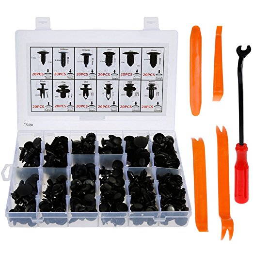 Lictin 240Pcs Universal Auto Black Nylon Clips Plastic Rivet, Car Trim Clips Push Retainers Clips Set Retainers Assortment with 4pcs Interior Trim Panel Removal Pry Tool and Free Fastener Remover