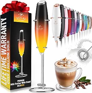 Zulay Powerful Milk Frother Handheld Foam Maker for Lattes - Whisk Drink Mixer for Coffee, Mini Foamer for Cappuccino, Frappe, Matcha, Hot Chocolate by Milk Boss (Lava)