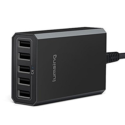 Lumsing 5-Port USB Desktop Charger 40W Family-Sized Multi-Port Wall Charger Mains Plug with Smart Tech for iPhone, iPad, Samsung Galaxy, Mobile Phones, Tablet and Power Bank(Black)