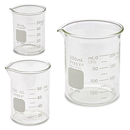 Corning Pyrex® #1000 Griffin Low Form, Glass Beaker Set - 3 Sizes - 50ml, 100ml, 250ml