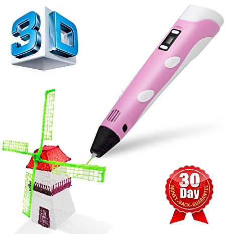 Shengsite 3D Printing Pen, Smart Home 3D Model Doodle Printer with LCD Screen Drawing Pen Arts and Crafts with 3 Loops of 1.75mm PLA filament Refills (Pink)