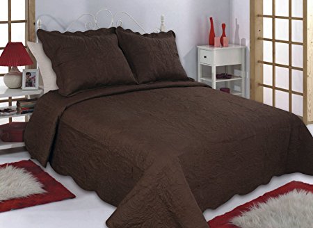 All for You 3Piece Reversible Quilt Set-full/queen Size -chocolate/brown Color