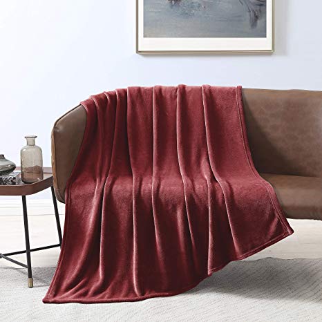 Love's cabin Flannel Fleece Luxury Burgundy Blanket Throw Size, Super Soft Double Side Warm Blanket, Cozy Microfiber All Season Blanket Couch