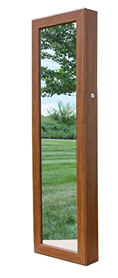 Perfect Life Ideas Jewelry Armoire Wall Mount with Mirror, Hanging Over the Door, Locking Cabinet with Lock. Store, Display, Organize Earrings, Necklaces, Bracelet and More. - Cherry