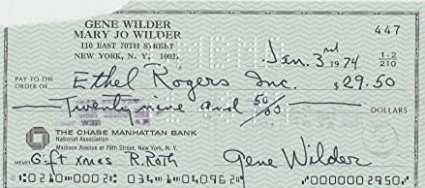 GENE WILDER (Willy Wonka & The Chocolate Factory) signed bank check