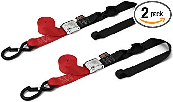PowerTye 29621-S Red/Black 1 1/2" X 6ft Cam Buckle Soft-Tye Secure Latch Tie-Downs with Integrated Soft Hooks