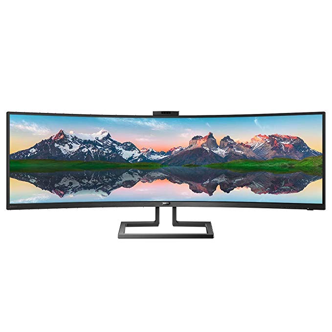 Philips 499P9H 49" SuperWide Curved Monitor, Dual QHD, 5120x1440, 32:9, USB-C Docking, KVM Switch, HDMI/DisplayPort, Windows Hello Pop-Up Webcam