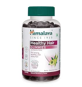 Himalaya Hair Health Gummies | Pack of 60 | For Strong, Healthy, Shiny Hair | 100% RDA Bioton |Gelatin-free Fruit based Gummies | 100% Vegetarian