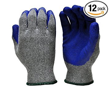 G & F 1511L-DZ Rubber Latex Coated Work Gloves for Construction, Blue, Crinkle Pattern, Men's Large (Sold by dozen, 12 Pairs)