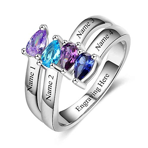 Lam Hub Fong Personalized Mothers Rings with 4 Simulated Birthstones Mothers Day Ring for 4 Children Family Rings for Mom