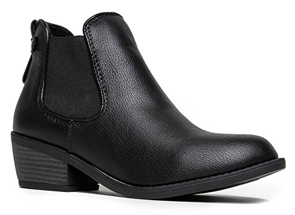 Western Chelsea Ankle Boot - Cowgirl Low Stacked Heel Bootie - Comfortable Casual Walking Shoe - Fashion Slip on Cowboy Boot