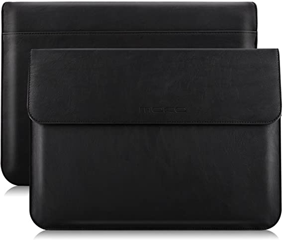 MoKo 13 Inch Laptop Sleeve Case Compatible with MacBook Air 13-inch Retina A1932 (2016-2020), MacBook Pro 13.3" 2016-2019 A2159 A1989 A1706 A1708, PU Leather Envelope Case with Document Pocket, Black