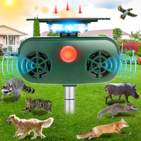 Defendy Ultrasonic Solar Animal Repeller, Cat Repellent Outdoor Solar Powered Dog Deterrent Ultrasonic Bird Repeller Waterproof Squirrel Deer Raccoon&More Deterrent Devices Protect Garden Yard Farm