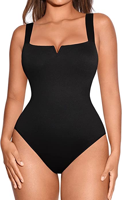 FeelinGirl Square Neck Bodysuit for Women Sleeveless Tummy Control One Piece Slimming Bodysuit Going Out Tank Tops