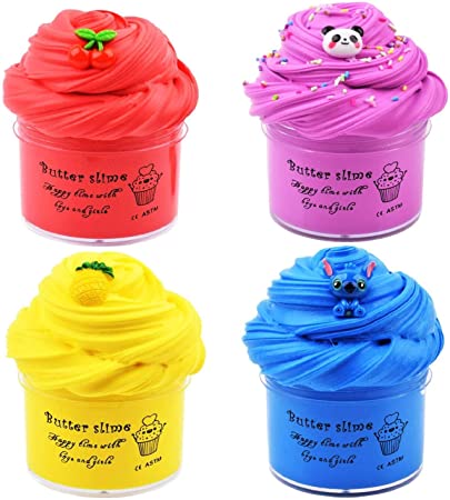 Elover Butter Slime Party Favor Non-Sticky Cotton Slime Stress Relief Toy Scented DIY Sludge Putty Toy( 4 Pack)