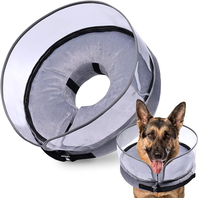 Dog Cone, Inflatable Dog Cone After Surgery for Small Medium Large Dogs, Soft Cones with Enhanced Anti-Licking Guard Shield for Pets, Protective Dog Donut Collar